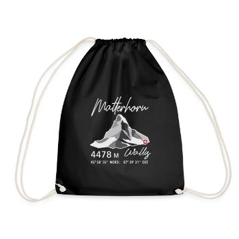 Matterhorn Zermatt Swiss Mountain Retro Low Poly - Drawstring Bag - black - Front