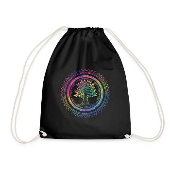 Yoga Lebensbaum Mandala Esoterik Geschenk - Turnbeutel - Schwarz - Vorne