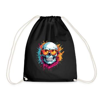Skull with sunglasses and paint splashes - Drawstring Bag - black - Front