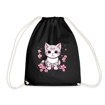 Süße Katze mit Kirschblüten - Turnbeutel - Schwarz - Vorne