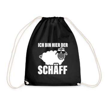 Ich bin hier der Chef Schaf Schäff Wortspiel - Turnbeutel - Schwarz - Vorne