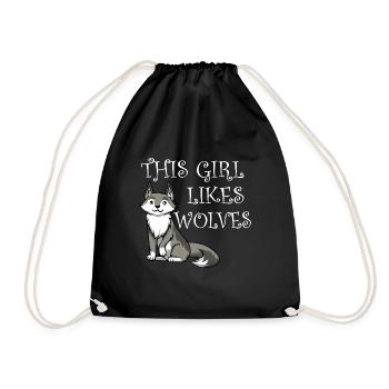 Girl Likes Wolves Funny Saying Wolf Wildlife - Drawstring Bag - black - Front