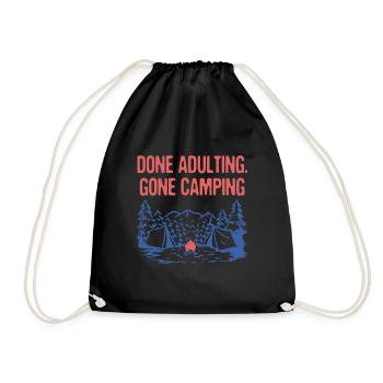 Done Adulting Gone Camping Funny Employee Humor - Drawstring Bag - black - Front