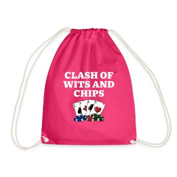 Clash of Wits and Chips Poker Contest Poker - Drawstring Bag - fuchsia - Front