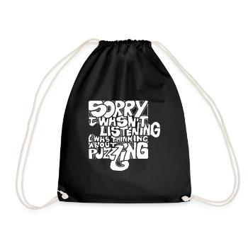 Thinking About Puzzling Hobby Jigsaw Puzzler - Drawstring Bag - black - Front
