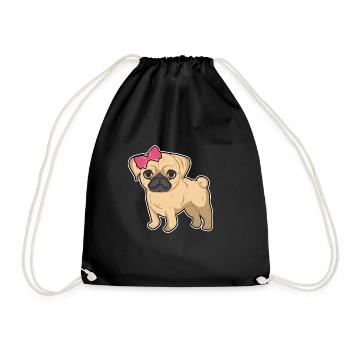 Pug girl bow pet dog cute gift - Drawstring Bag - black - Front