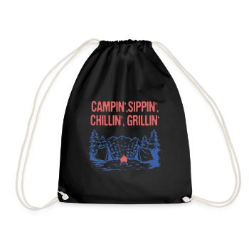 Campin' Chillin' Grillin' Camping Foodie Camper - Drawstring Bag - black - Front