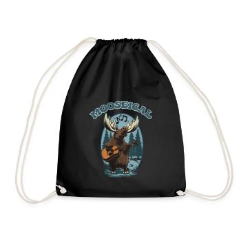 Mooseical - Musical Moose with Acoustic Guitar - Drawstring Bag - black - Front