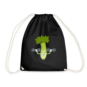 Celery Lifting Weights Ironic Leek Gym Workout - Drawstring Bag - black - Front