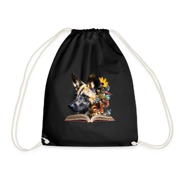 Afrikanische Wildhunde Lesen Buch - Turnbeutel - Schwarz - Vorne