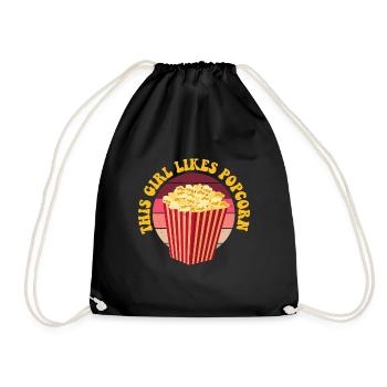Girl Likes Popcorn Eating Healthy Corn - Drawstring Bag - black - Front