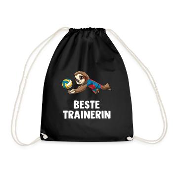 Volleyball Trainerin Faultier - Lustiges - Turnbeutel - Schwarz - Vorne