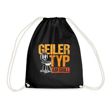 Grillen Bbq Geiler Typ am Grill - Turnbeutel - Schwarz - Vorne
