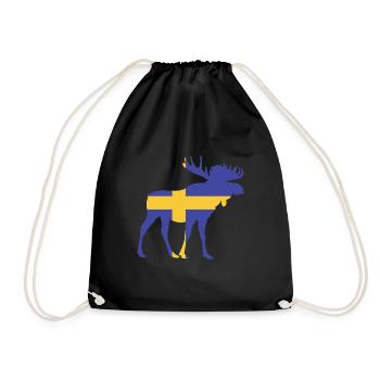 Sweden Flag Deer Moose - Drawstring Bag - black - Front