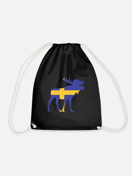 Schweden Flagge Hirsch Elch - Turnbeutel - Schwarz