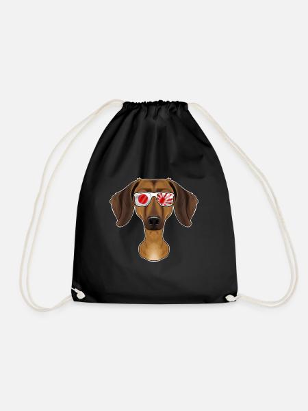 Dachshund Japan Sunglasses I Japanese Flag - Drawstring Bag - black