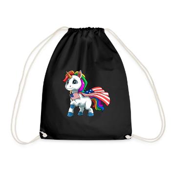 USA Einhorn - Americorn Patriotisches - Turnbeutel - Schwarz - Vorne