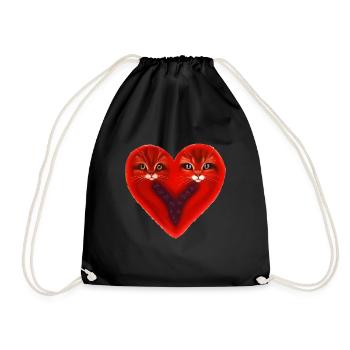 Katzenherz Valentinstag Katzenliebhaber Geschenk - Turnbeutel - Schwarz - Vorne