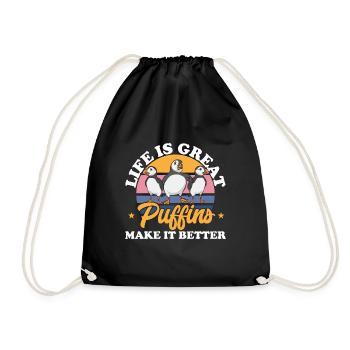 puffin puffin auke birds Lunde - Drawstring Bag - black - Front