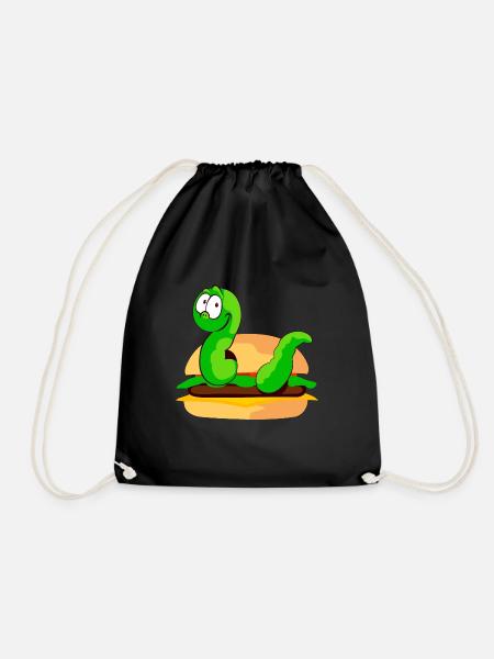 grüner Wurm in einem Burger - Turnbeutel - Schwarz