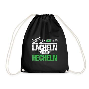 Fahrrad E-Bike Mountainbike Lächeln statt Hecheln! - Turnbeutel - Schwarz - Vorne