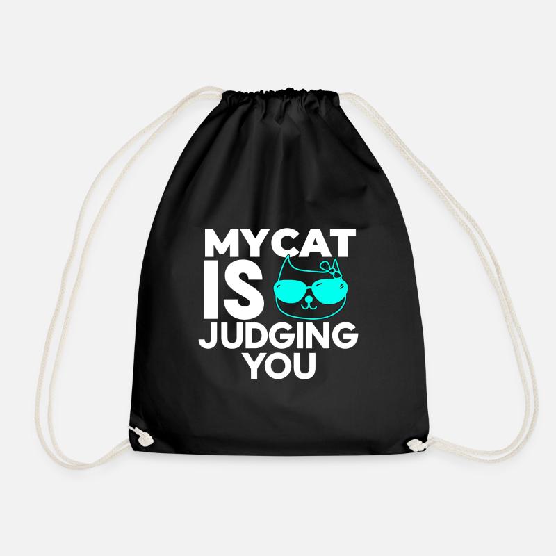 My Cat is Judging You - Drawstring Bag - black