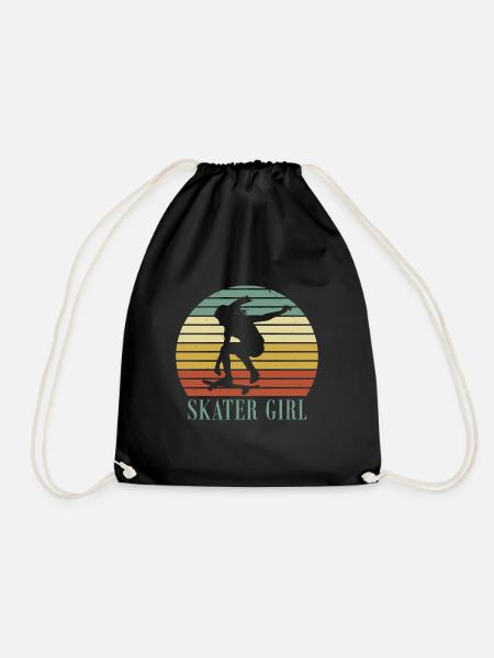 Retro Skater Girl Mädchen Skateboard Geschenk - Turnbeutel - Schwarz