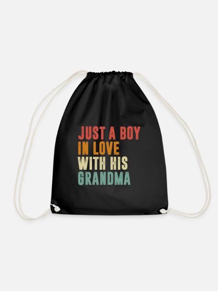 Love With His Grandma Retro Mom Mother's Day - Drawstring Bag - black