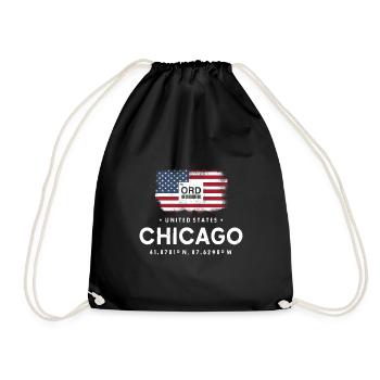 CHICAGO AIRPORT CODE ORD US FLAG GEOTAG GIFT - Drawstring Bag - black - Front