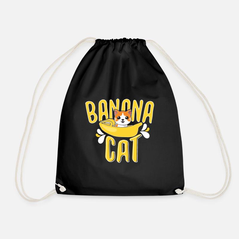 Banana Cat - Drawstring Bag - black