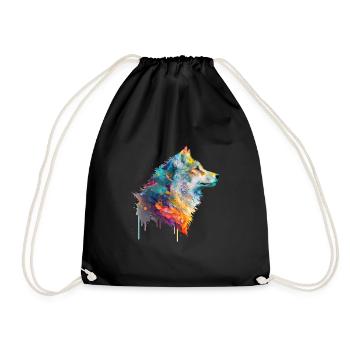 Watercolor Wolf - Drawstring Bag - black - Front