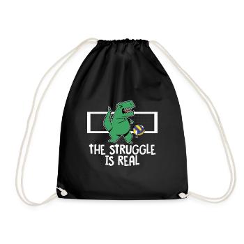 Funny The Struggle Is Real Volleyball Player T-Rex - Drawstring Bag - black - Front