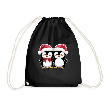"Christmas Penguin Friends" - Drawstring Bag - black - Front