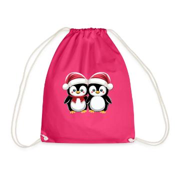 "Christmas Penguin Friends" - Drawstring Bag - fuchsia - Front
