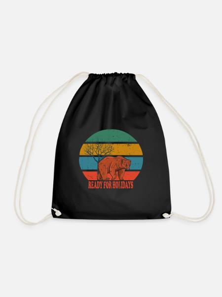 Retro Bear Ready for Holidays - Drawstring Bag - black