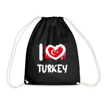 I love Turkey / Ich Liebe Türkei Land Länder - Turnbeutel - Schwarz - Vorne