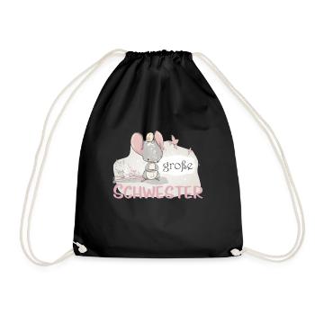 big sister unicorn mouse bird - Drawstring Bag - black - Front
