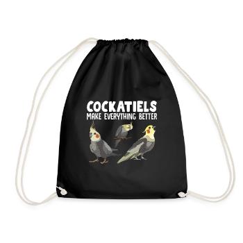 cockatiel cockatoo parrot bird gift - Drawstring Bag - black - Front
