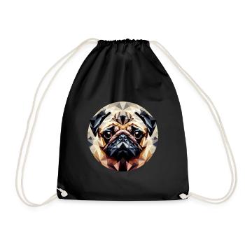 Polygonal Pug Dog Round - Drawstring Bag - black - Front