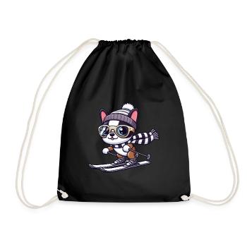 Dog Boston Terrier Skiing Skis Cute Comic Win - Drawstring Bag - black - Front
