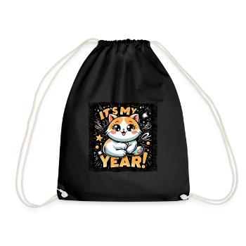 Cat and New Year's Eve - This is going to be my year! - Drawstring Bag - black - Front