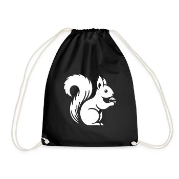 Minimalist Squirrel Silhouette with Nut - Drawstring Bag - black - Front