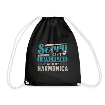 Harmonica Playing Gift - Drawstring Bag - black - Front