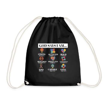 Autism Awareness God Says I Am Strong Asperger's - Drawstring Bag - black - Front