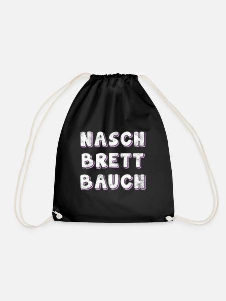 Naschbrettbauch, dicker Bauch, Naschkatze Geschenk - Turnbeutel - Schwarz