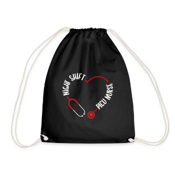 Night Shift Picu Nurse Stethoscope Nursing - Drawstring Bag - black - Front