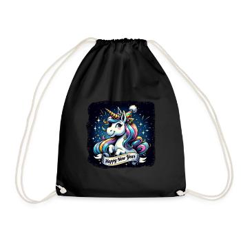 New Year Sylvester Unicorn Congratulations - Drawstring Bag - black - Front