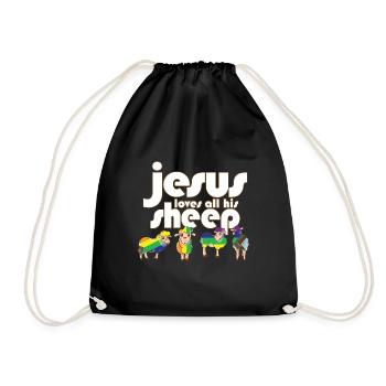 Proud Ally Jesus Loves All His Sheep LGBTQ Gay - Drawstring Bag - black - Front