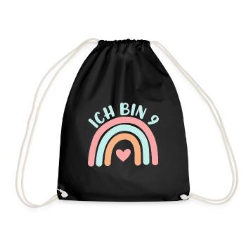 Ich bin 9 niedliche Regenbogen Design Junge Mädche - Drawstring Bag - black - Front