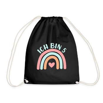 Ich bin 5 niedliche Regenbogen Design Junge Mädche - Drawstring Bag - black - Front